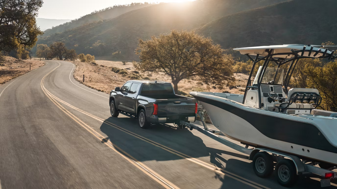 The 2026 Toyota Tundra towing a boat
